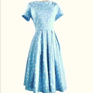 Blue Polka Dot Retro 50s Fit & Flare Dress L